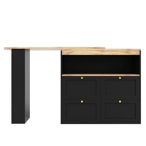 Meuble De Bar Rotatif à 360°, 4 Tiroirs, Rangement Ouvert, Mdf, Noir, 105x39x102 Cm