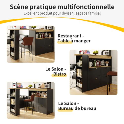 Meuble De Bar Rotatif à 360°, 4 Tiroirs, Rangement Ouvert, Mdf, Noir, 105x39x102 Cm