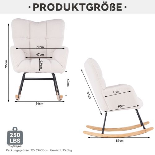 Fauteuil à Bascule Tissu Teddy, Blanc