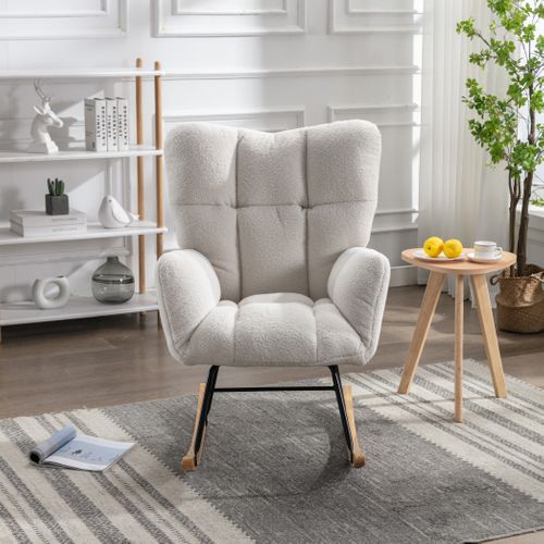Fauteuil à Bascule Tissu Teddy, Blanc