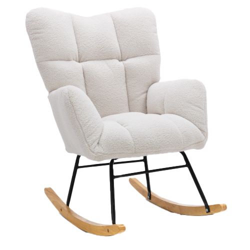 Fauteuil à Bascule Tissu Teddy, Blanc