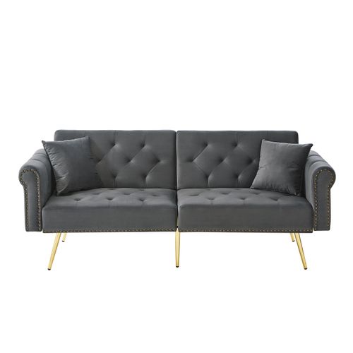 Canapé Convertible 2 Places , Tissu Velours,double Dossier Réglable, Gris Antique,173 X 75 X 70 Cm