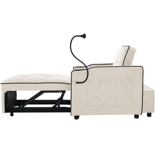 Fauteuil Convertible 1 Place 3 En 1, Canapé Inclinable, Velours, Beige