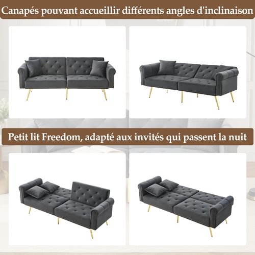 Canapé Deux Places 173x75x70cm, Dossier Réglable Sur Trois Niveaux, 2 Coussins, Gris Antique