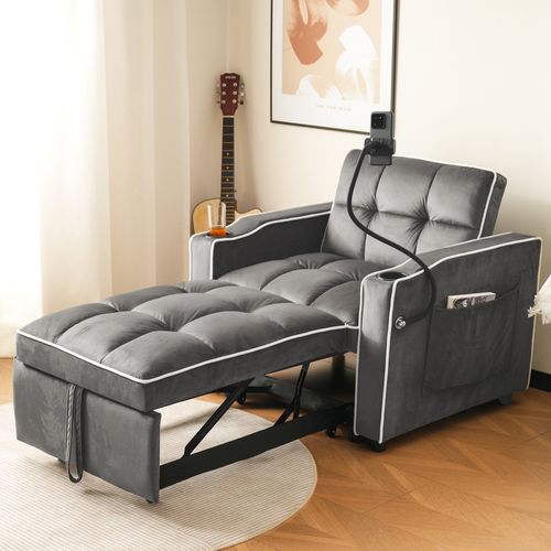 Fauteuil Moderne 83x75x76 Cm, 2 Porte-gobelets, 1 Support Téléphone, Gris Foncé Rustique