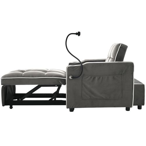 Fauteuil Moderne 83x75x76 Cm, 2 Porte-gobelets, 1 Support Téléphone, Gris Foncé Rustique