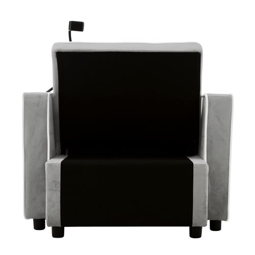 Fauteuil Moderne 83x75x76 Cm, 2 Porte-gobelets, 1 Support Téléphone, Gris Clair Rustique