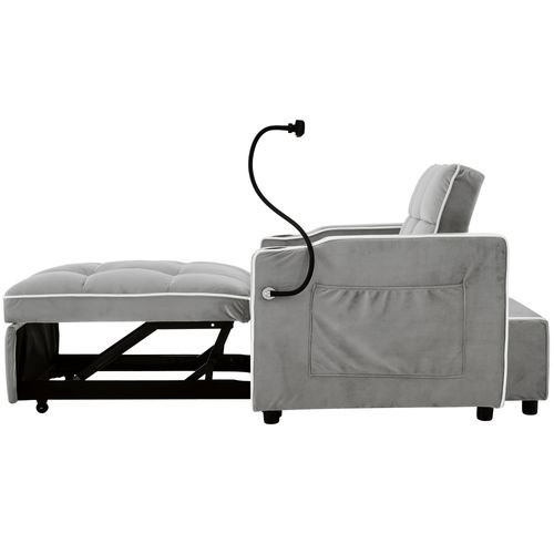 Fauteuil Moderne 83x75x76 Cm, 2 Porte-gobelets, 1 Support Téléphone, Gris Clair Rustique