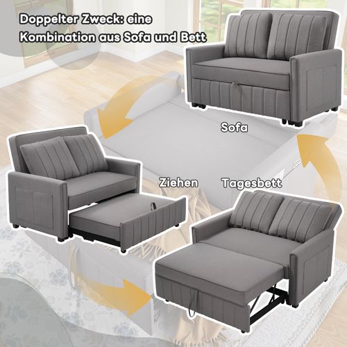 Canapé Double Pliant 127x75x94cm, Dossier Réglable, 2 Coussins, Gris Foncé