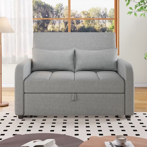 Canapé Double Pliant 127x75x94cm, Dossier Réglable, 2 Coussins, Gris Clair