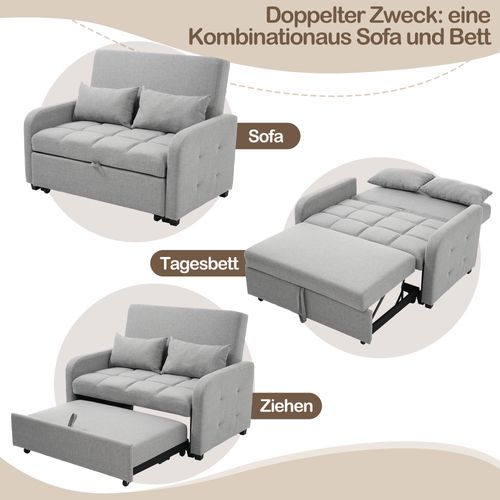 Canapé Double Pliant 127x75x94cm, Dossier Réglable, 2 Coussins, Gris Clair