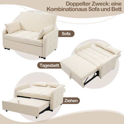 Canapé Double Pliant 127x75x94cm, Dossier Réglable, 2 Coussins, Beige