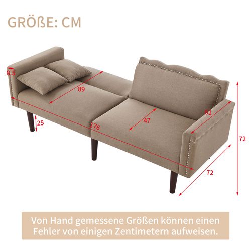 Canapé Double 176x72x72cm, Dossier Réglable Indépendamment, Décoration Métal, Marron Rustique