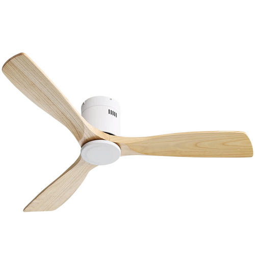 Ventilateur Plafond 52", 3 Pales En Bois, 6 Vitesses, Avec Télécommande, Blanc+bois