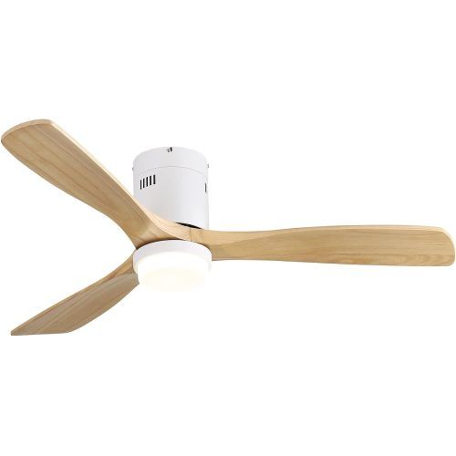 Ventilateur Plafond 52", Avec Télécommande à 6 Vitesses, Blanc, 3 Pales En Bois ,blanc