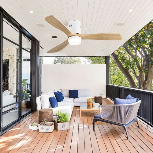 Ventilateur Plafond 52", Avec Télécommande à 6 Vitesses, Blanc, 3 Pales En Bois ,blanc