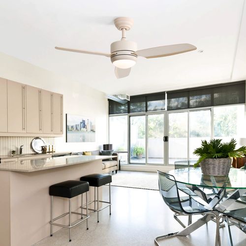 Ventilateur Plafond 46",avec Éclairage,3 Pales Abs,moteur Cc 6 Vitesses,télécommande,blanc Cassé