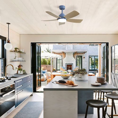 Ventilateur Plafond 42",pouces Avec Éclairage LED Télécommande 5 Pales En Abs,lame En Bois Gris