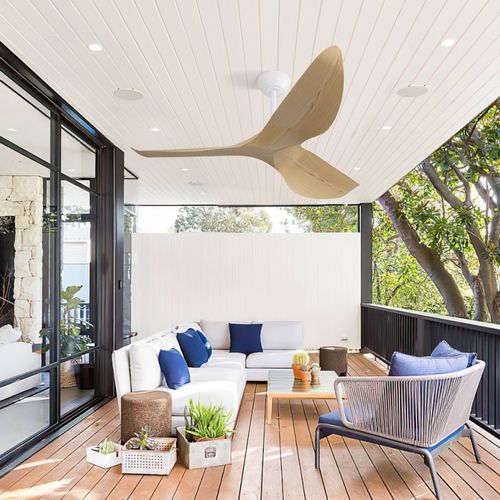 Ventilateur Plafond 52",télécommande à 6 Vitesses, 3 Pales Abs Sans Lumière Couleur Bois Clair