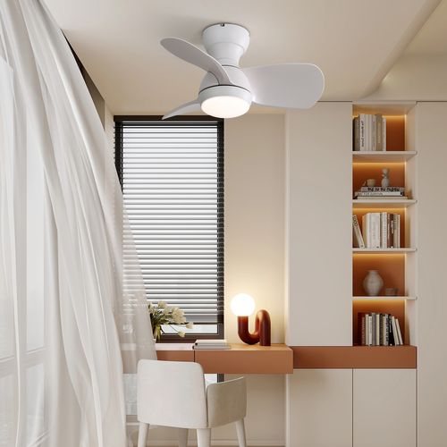 Ventilateur Plafond 23",avec Variateur 3 Couleurs, 3 Pales En Abs, Télécommande, Moteur Cc,blanc