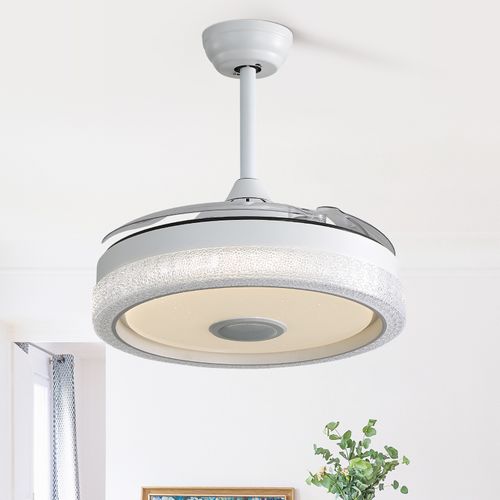 Ventilateur De Plafond Invisible Moderne42'',3 Pales En Abs,télécommande,éclairage LED 32 W