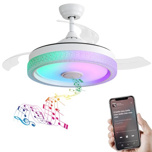 Ventilateur De Plafond Invisible Moderne42'',3 Pales En Abs,télécommande,éclairage LED 32 W