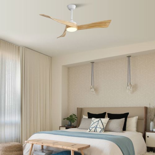 Ventilateur Plafond 52",lumière Du Ventilateur,avec Télécommande à 6 Vitesses Et Pales Bois