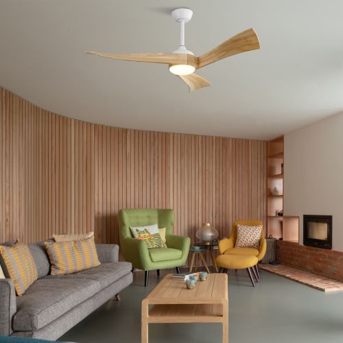 Ventilateur Plafond 52",lumière Du Ventilateur,avec Télécommande à 6 Vitesses Et Pales Bois