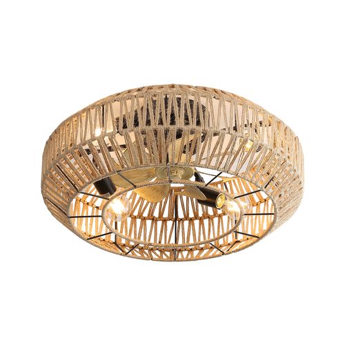 Lumière Du Ventilateur 22 Pouces Cage De Style Bohème Avec Rotin Fermé, 6 Vitesses Et Télécommande