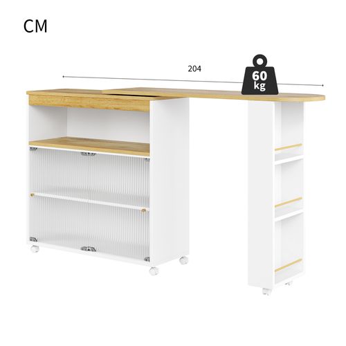 Meuble De Bar LED Avec Roulettes, Table De Bar Pivotante à 360° Blanc, Buffet De Cuisine, Mdf
