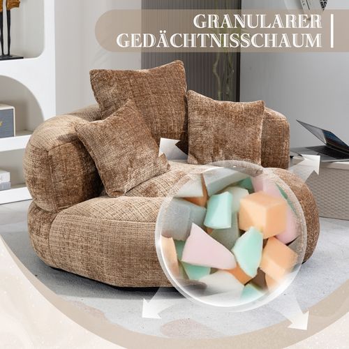 Fauteuil Poire à Dossier Haut 108 X 108 X 52 Cm, 3 Coussins, Couleur café