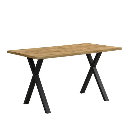 Table à Manger Rectangulaire 140x80x76cm, Plateau Design à Épissure, Pieds Croisés, Couleur Bois