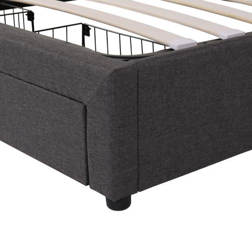 Lit Coffre 140x190 Cm, Lit Adulte, Lit Avec 2 Tiroirs, Tête De Lit Rangement, Lin Gris, Sans Fond