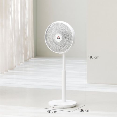 Ventilateur Sur Pied Avec Télécommande, Silencieux, 12 Vitesses De Vent, Minuterie, En Abs, Blanc