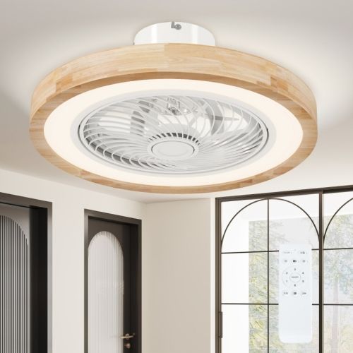 Ventilateur De Plafond 50 Cm Avec Ampoule 40 W, Télécommande, 6 Vitesses, Minuterie, Naturel