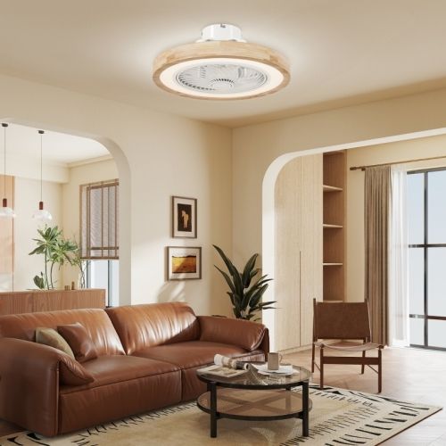 Ventilateur De Plafond 50 Cm Avec Ampoule 40 W, Télécommande, 6 Vitesses, Minuterie, Naturel