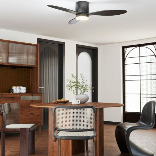 Ventilateur De Plafond 115 Cm Avec Lumière Et Télécommande, Moteur Dc Réversible, 6 Vitesses, Noir