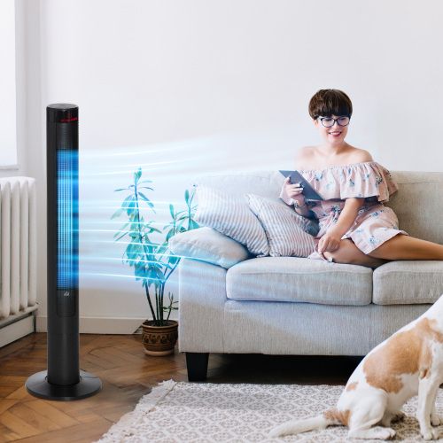 Ventilateur Colonne Avec Télécommande, Oscillation 70°, Minuterie, 4 Modes, Noir