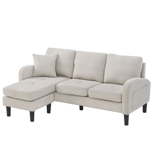 Canapé Angle Fixe 3 Places 166 X 118 X 77 Cm, Design Modulable, Coton Et Lin, Gris beige