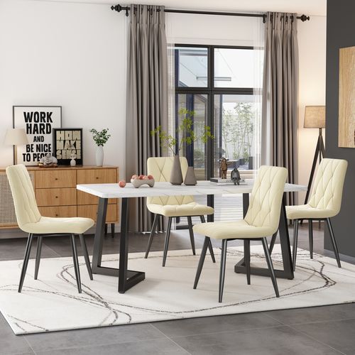 Lot De 4 Chaise De Salle à Manger En Tissu Velours, Beige, Cadre En Métal, Pieds En Métal