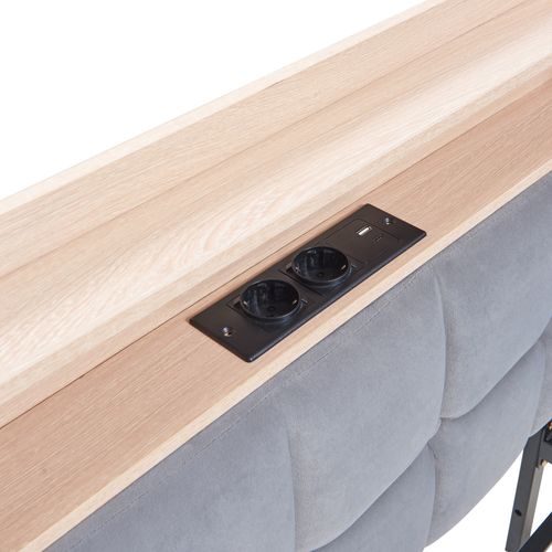 Lit Banquette Enfant 90x200cm Avec 2 Tiroirs De Rangement, LED Et Charge USB, Velours, Gris Clair