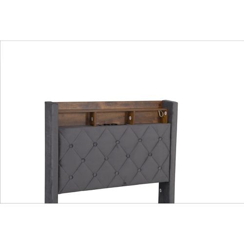 Lit Coffre 90x190cm Avec Rangement, Sommier, LED Et Chargement USB, Velours, Gris Foncé