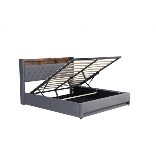 Lit Coffre 140x200 Cm Avec Bande Lumineuse LED Et D'un Port USB De Recharge, En Velours, Gris Foncé