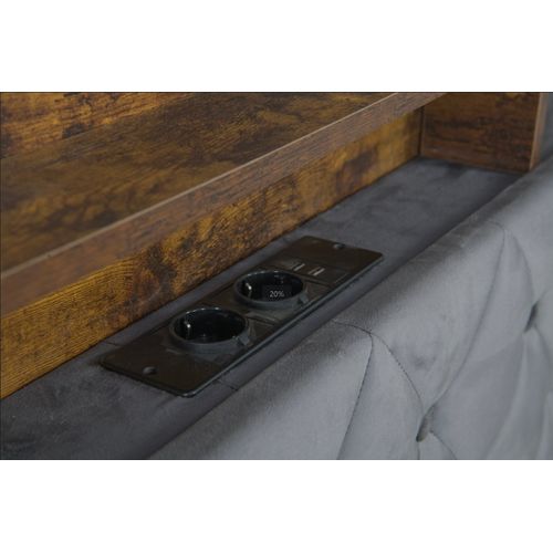 Lit Coffre 140x200 Cm Avec Bande Lumineuse LED Et D'un Port USB De Recharge, En Velours, Gris Foncé