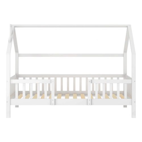 Lit Cabane 90x200 Cm, Lit Enfant Avec Sommier à Lattes, En Pin, Blanc