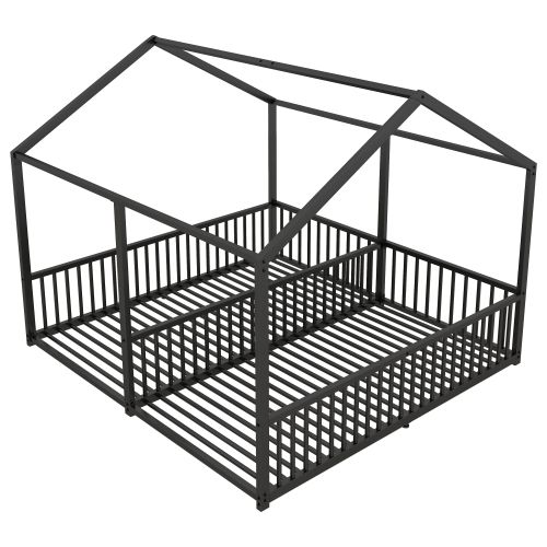 Lit Cabane 90x200 Cm, Lit 2 Personnes, Lit En Métal, Lit Enfant, Noir