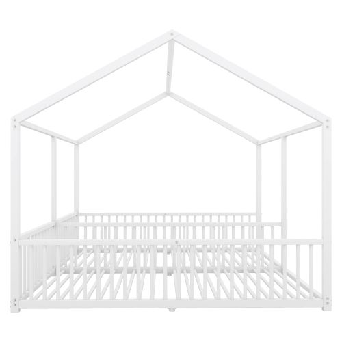 Lit Cabane 90x200 Cm, Lit 2 Personnes, Lit En Métal, Lit Enfant, Blanc