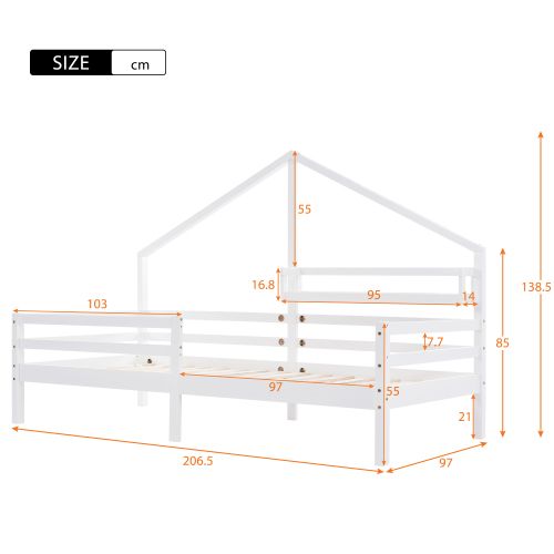 Lit Cabane 90x200 Pour Enfant, Avec Étagère De Rangement, En Bois, Blanc