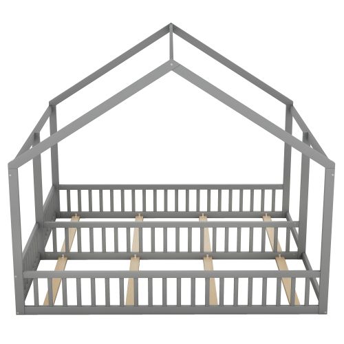 Lit Cabane 90x200, Lit Enfant Pour 2 Personnes, Lattes Inclus, Gris