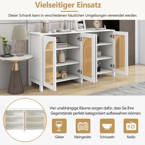 Buffet 4 Portes Blanc L.145cm Avec Poignées En Métal